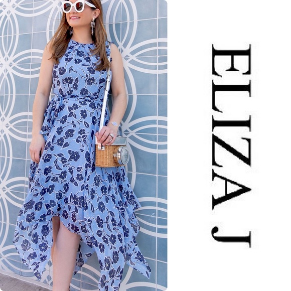 Eliza J Floral Handkerchief Hem Dress - Picture 2 of 3
